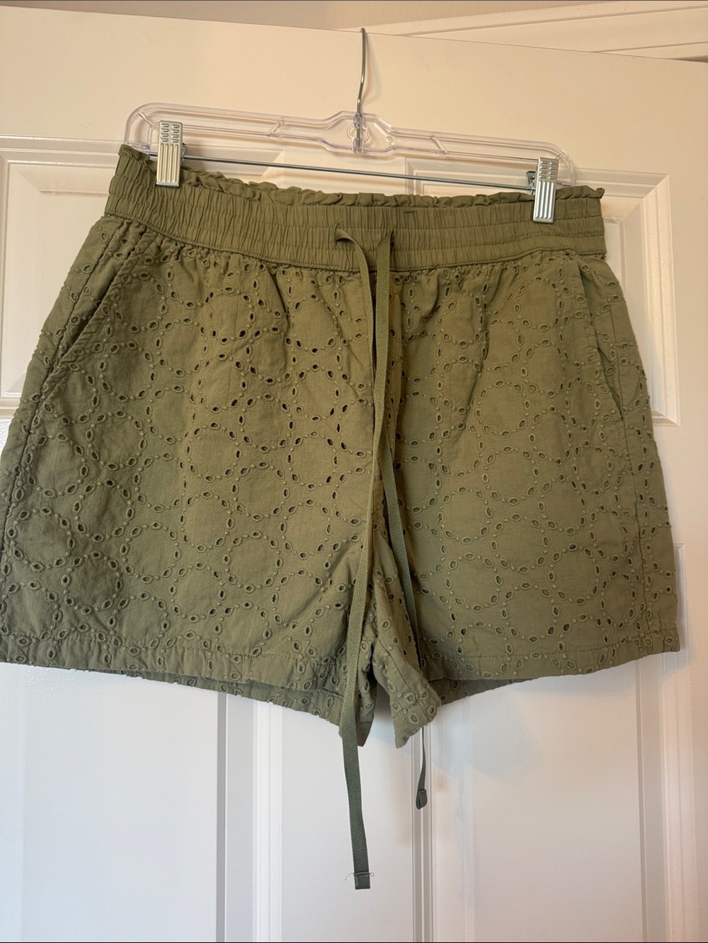 Sanctuary Olive Eyelet Drawstring Shorts